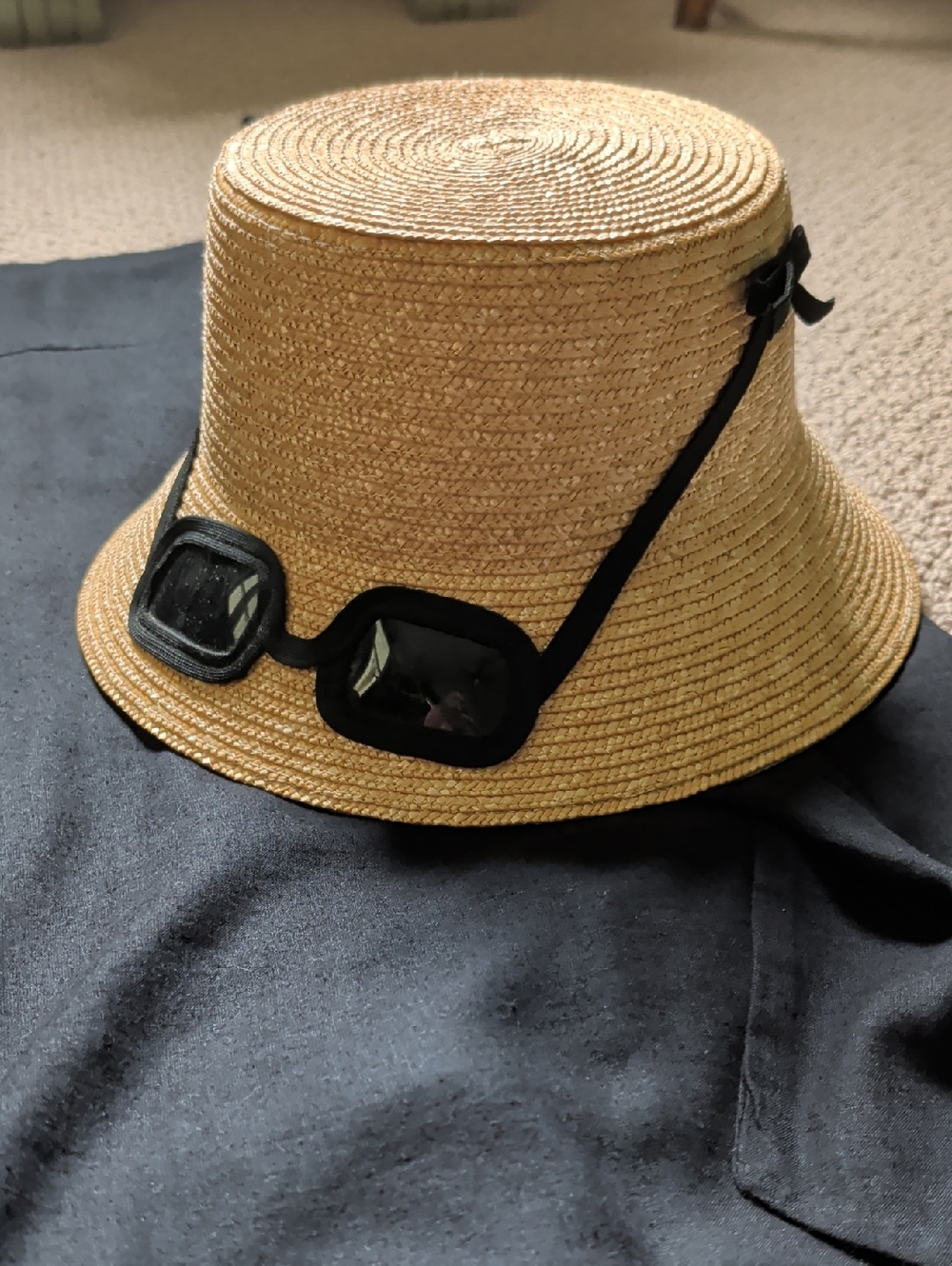 Kate Spade Sunglasses Straw Hat Bucket Summer Beach Tan Hat Black Glasses Iconic - Picture 2 of 16
